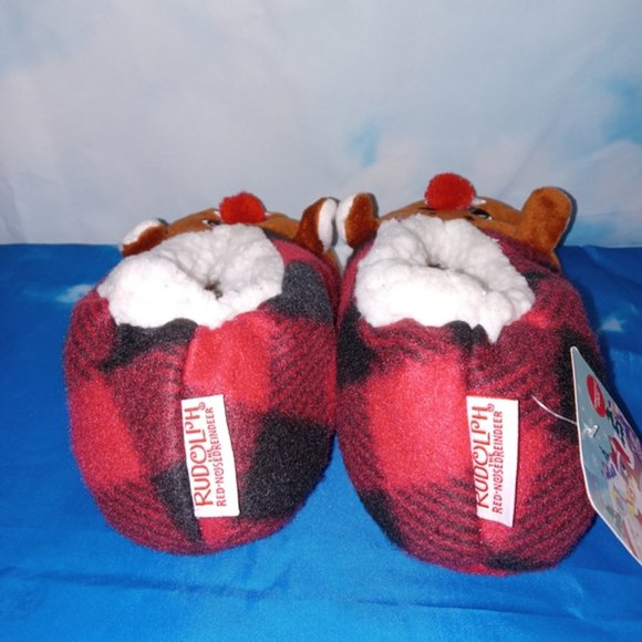 Rudolph the Red-Nosed Reindeer Sherpa Flannel Slippers Snuggle Toes Kid M/L 13-4 - Picture 3 of 6